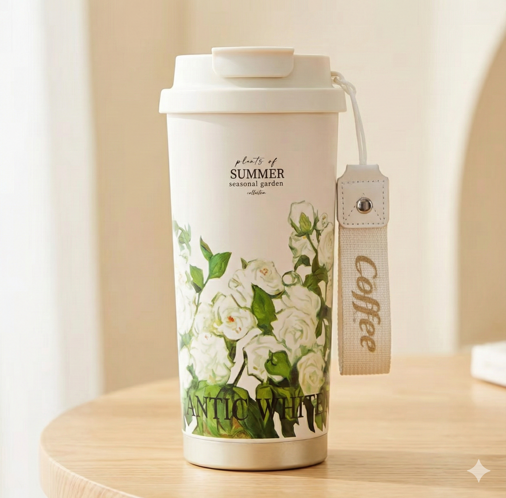 Sleek Floral Stainless Steel Travel Tumbler (550 ml)
